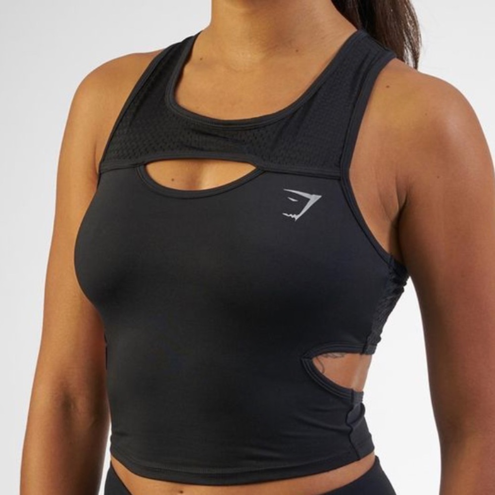 Gymshark BY NIKKI BLACKKETTER || Black Mesh Tank Top with Logo Detail